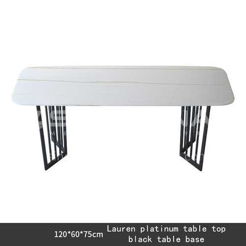 Italian minimalist rock board dining table, white gold countertop, black table legs